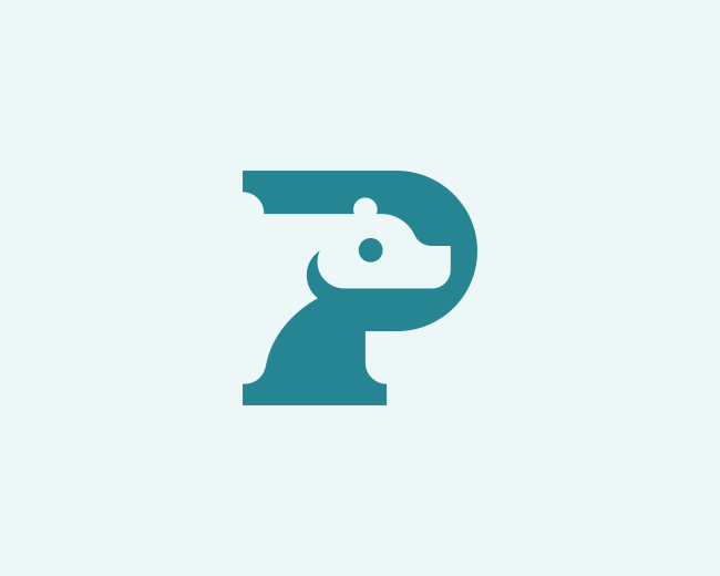 Negative space letter P polar bear animal typograp