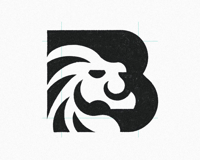 Negative Space Letter B Lion Typography logomark d