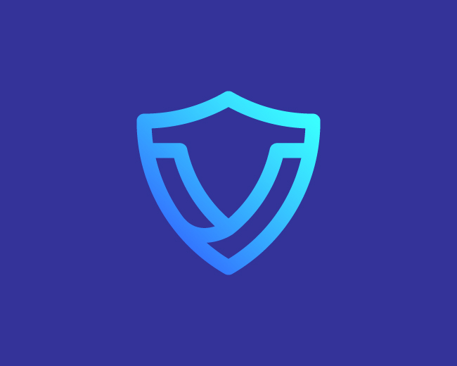 v letter with shield, security, technology