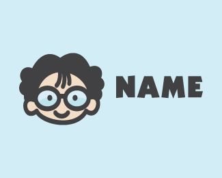 Geek Nerd Otaku Kid Cartoon Logo Design